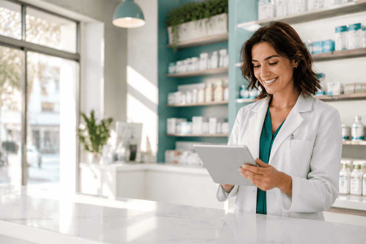 Farmacia moderna con atención digitalizada