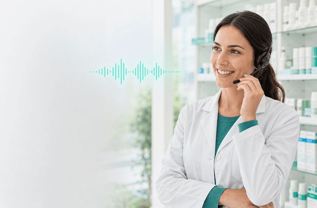 Farmacéutico atendiendo llamadas con ayuda de IA