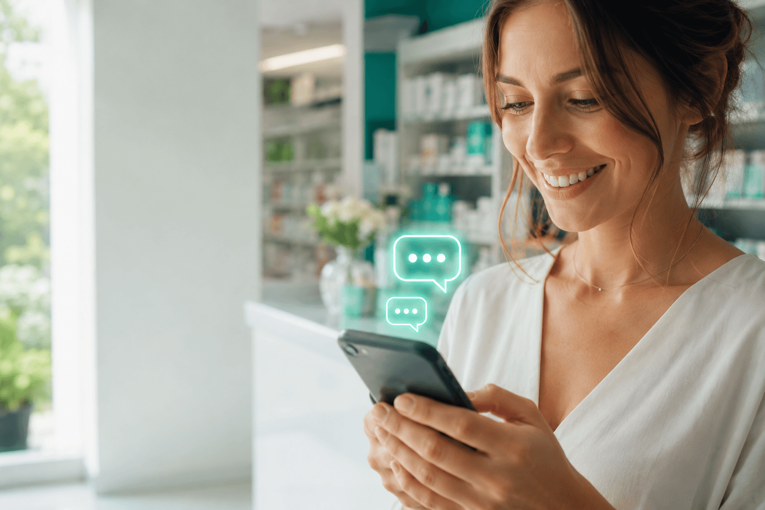 Cliente recibiendo respuestas automáticas de una farmacia por WhatsApp